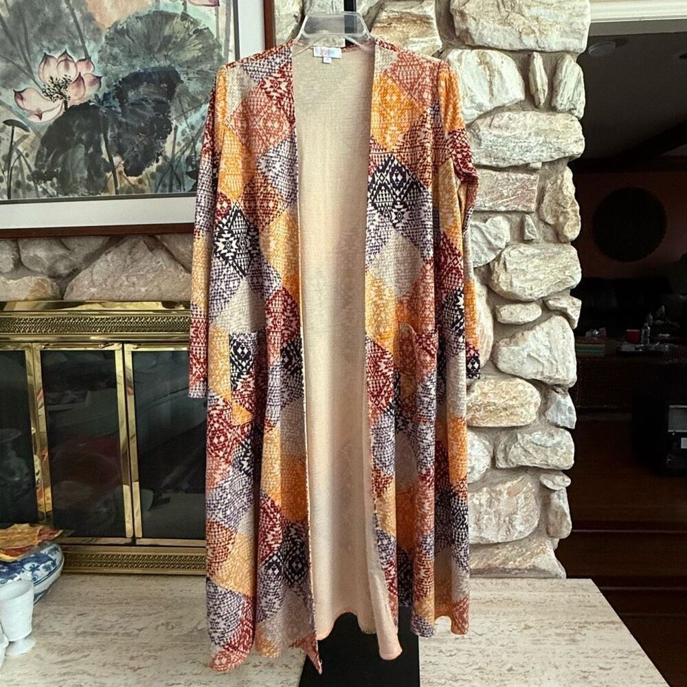 Lularoe women’s Sarah cardigan criss cross rainbow southwest pattern